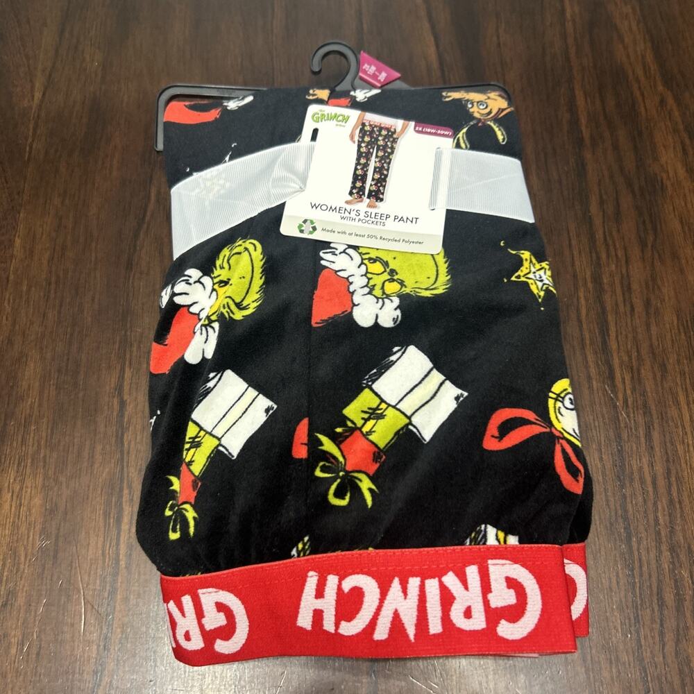 NEW Grinch Christmas Women's Soft Velour Pajama Sleep Pant Size 2X